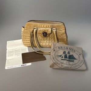 BRAHMIN VTG NAOMI SATCHEL CROSSBODY BAG SAND MELBOURNE LEATHER W/ Dust Bag &CARD